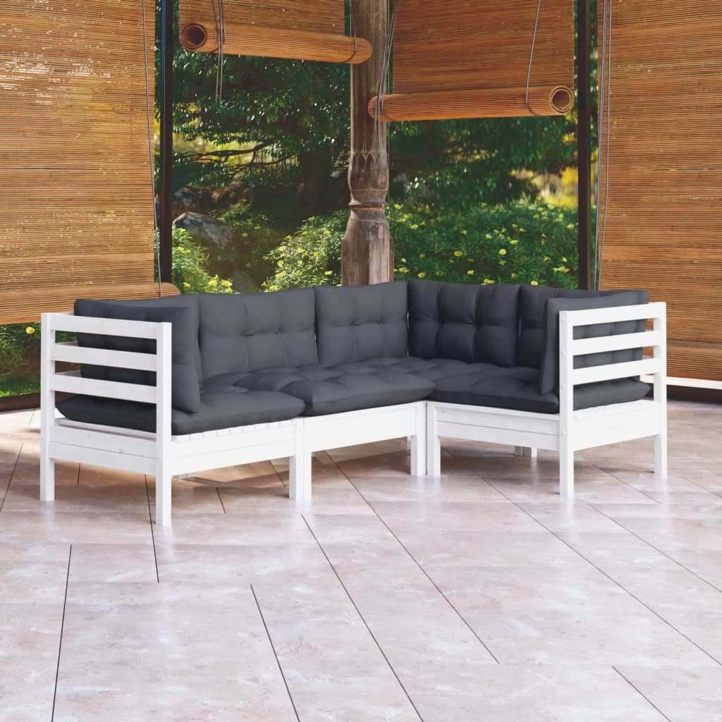 Vetonek Muebles de jardín 4 pzas con cojines blanco madera de pino