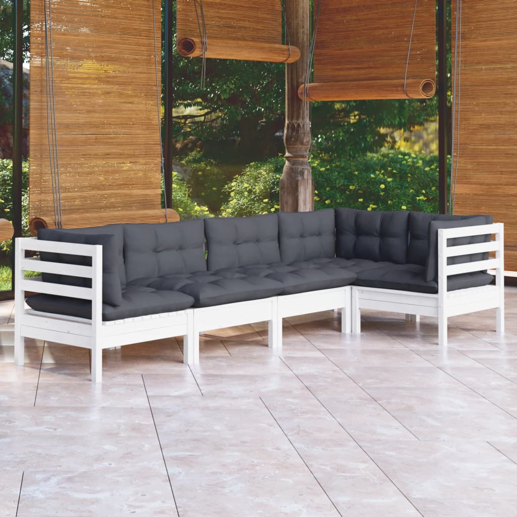 Vetonek Muebles de jardín 5 pzas con cojines blanco madera de pino