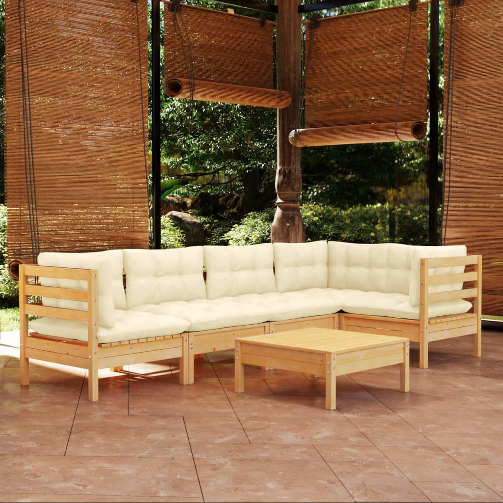 Vetonek Muebles de jardín 6 piezas cojines madera de pino color crema