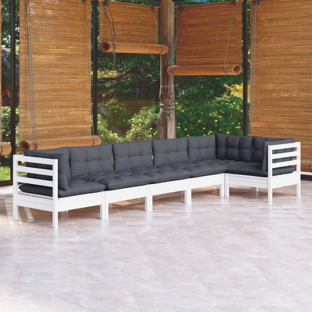 Vetonek Muebles de jardín 6 pzas con cojines blanco madera de pino