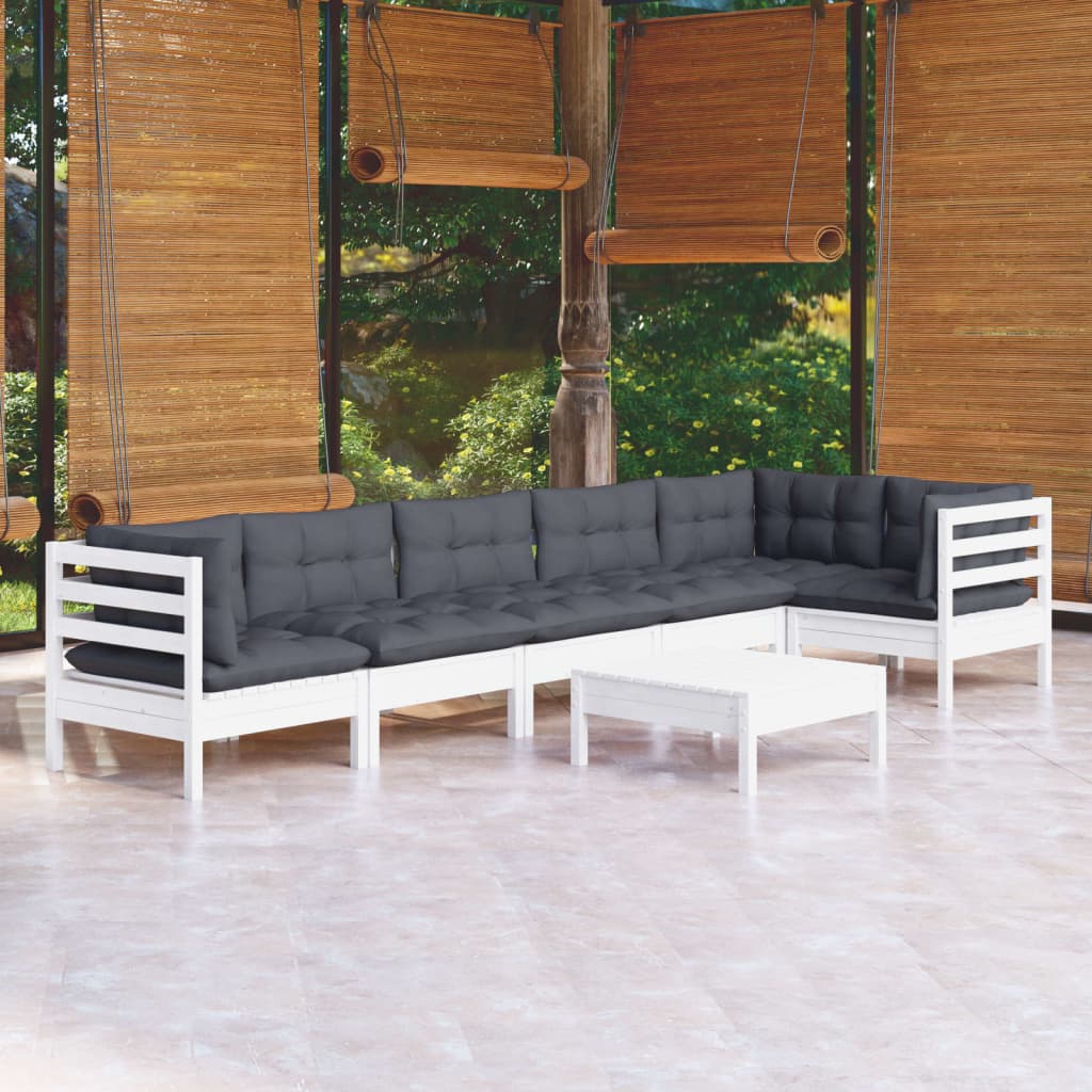 Vetonek Muebles de jardín 7 pzas con cojines blanco madera de pino