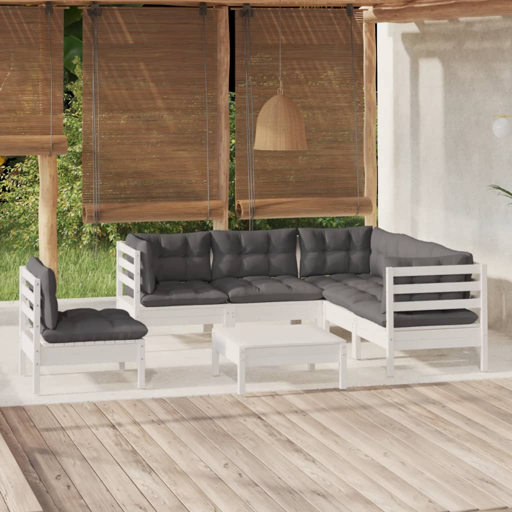 Vetonek Muebles de jardín 6 pzas con cojines blanco madera de pino