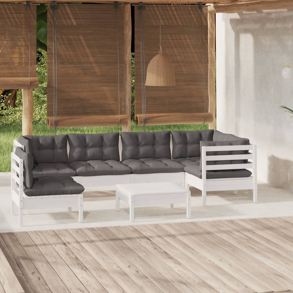 Vetonek Muebles de jardín 7 pzas con cojines blanco madera de pino