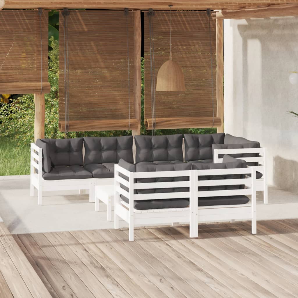 Vetonek Muebles de jardín 8 pzas con cojines blanco madera maciza pino