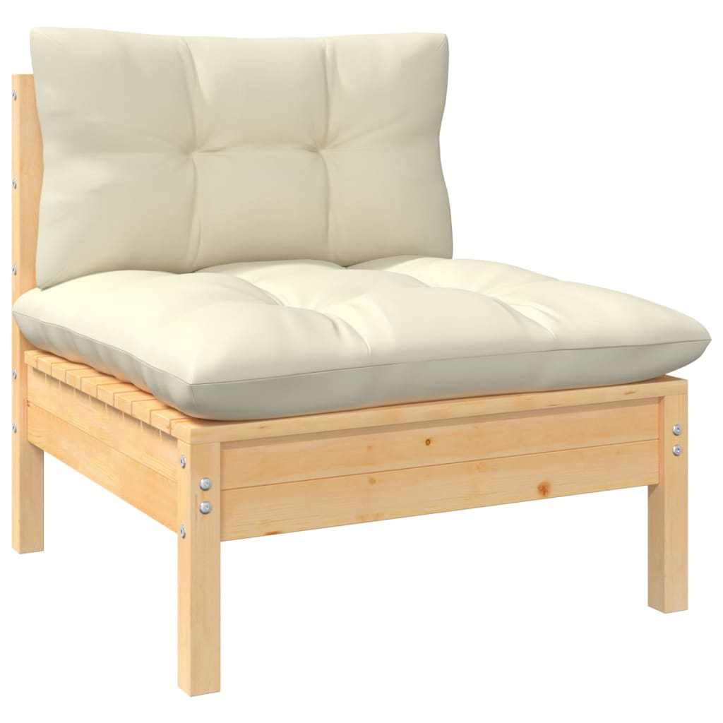 Garden furniture 9 pcs and cushions solid wood pine cream