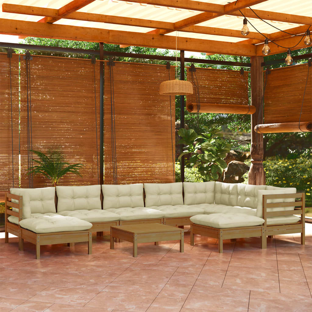 Muebles de jardín 10 pzas y cojines madera de pino marrón miel vidaXL