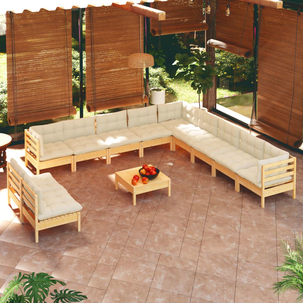 Vetonek Muebles de jardín 12 piezas cojines madera maciza de pino