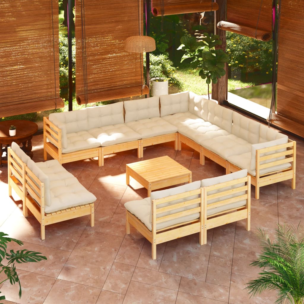 Vetonek Muebles de jardín 12 piezas cojines madera maciza de pino