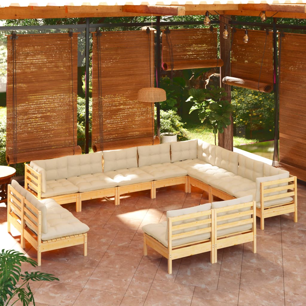 Vetonek Muebles de jardín 12 piezas y cojines madera maciza de pino