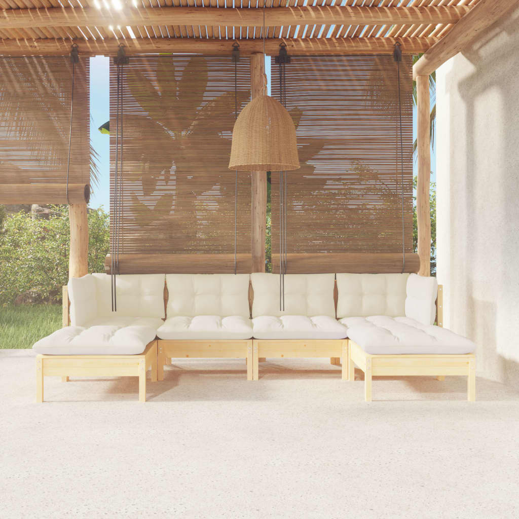 Vetonek Muebles de jardín 6 piezas cojines madera de pino color crema