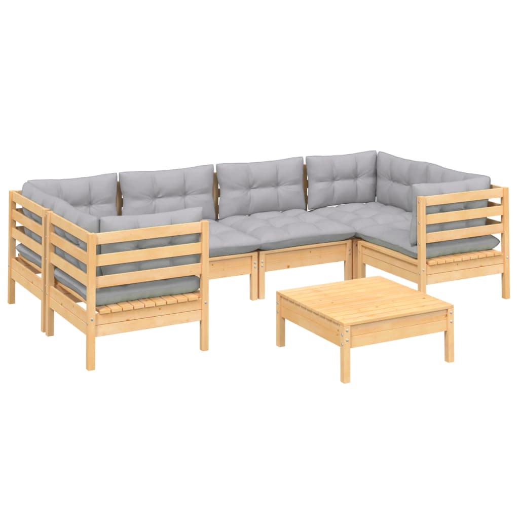 Garden furniture game and gray pine wood cushions