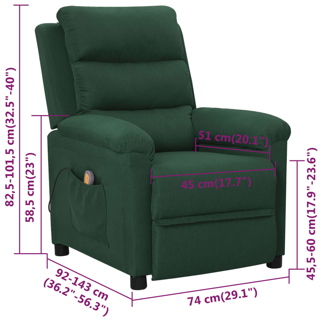 Sillón de masaje de tela verde oscuro vidaXL