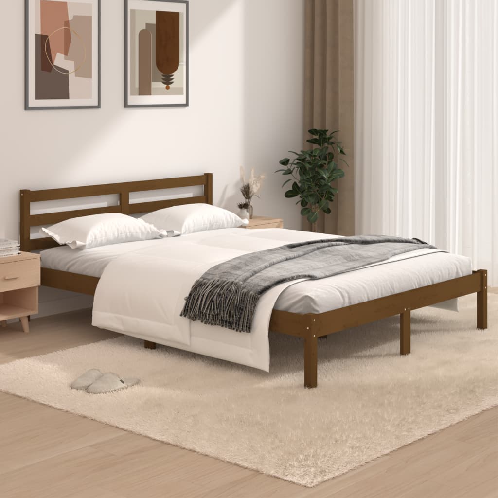 Vetonek Estructura cama doble pequeña sin colchón marrón miel 120x190cm