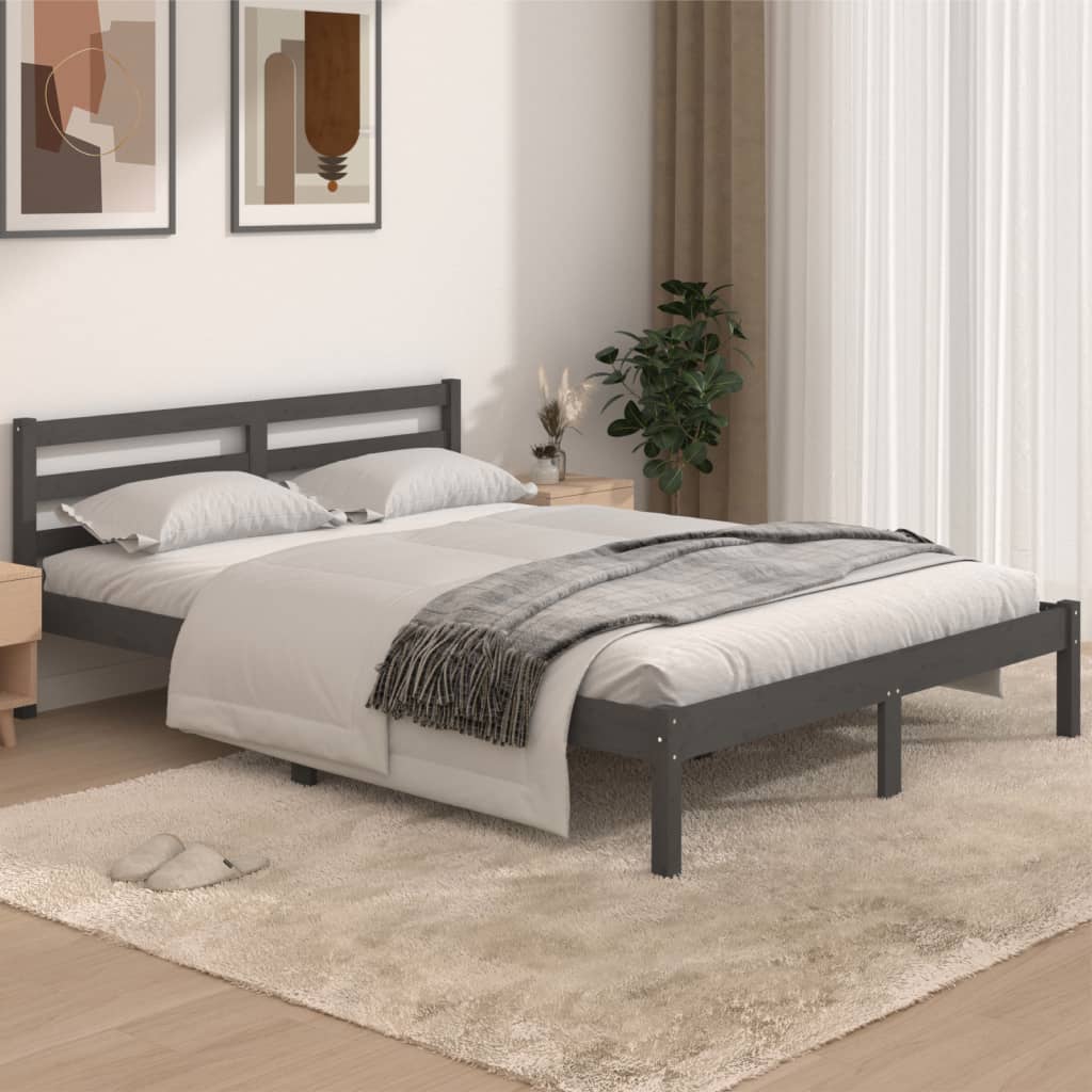 Vetonek Estructura de cama sin colchón madera pino gris 140x190 cm