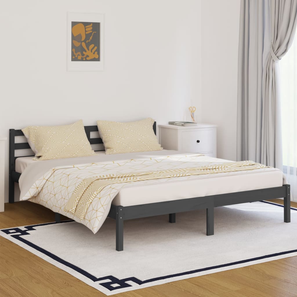 Vetonek Estructura de cama madera maciza de pino gris 160x200 cm