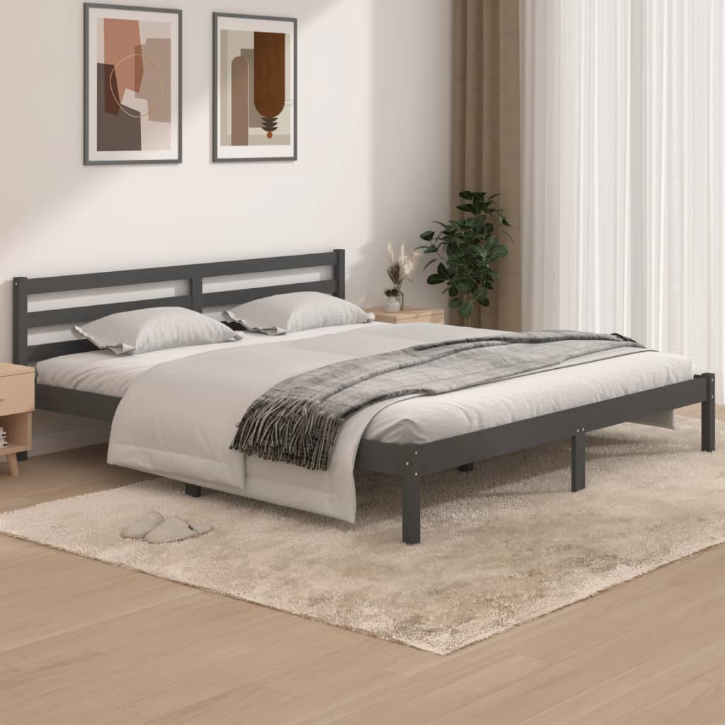 Vetonek Estructura de cama madera maciza de pino gris 180x200 cm