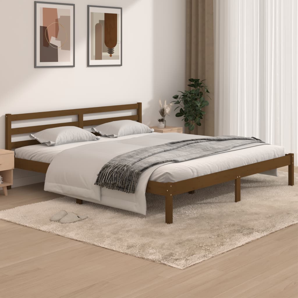 Vetonek Estructura de cama madera maciza de pino marrón miel 180x200 cm