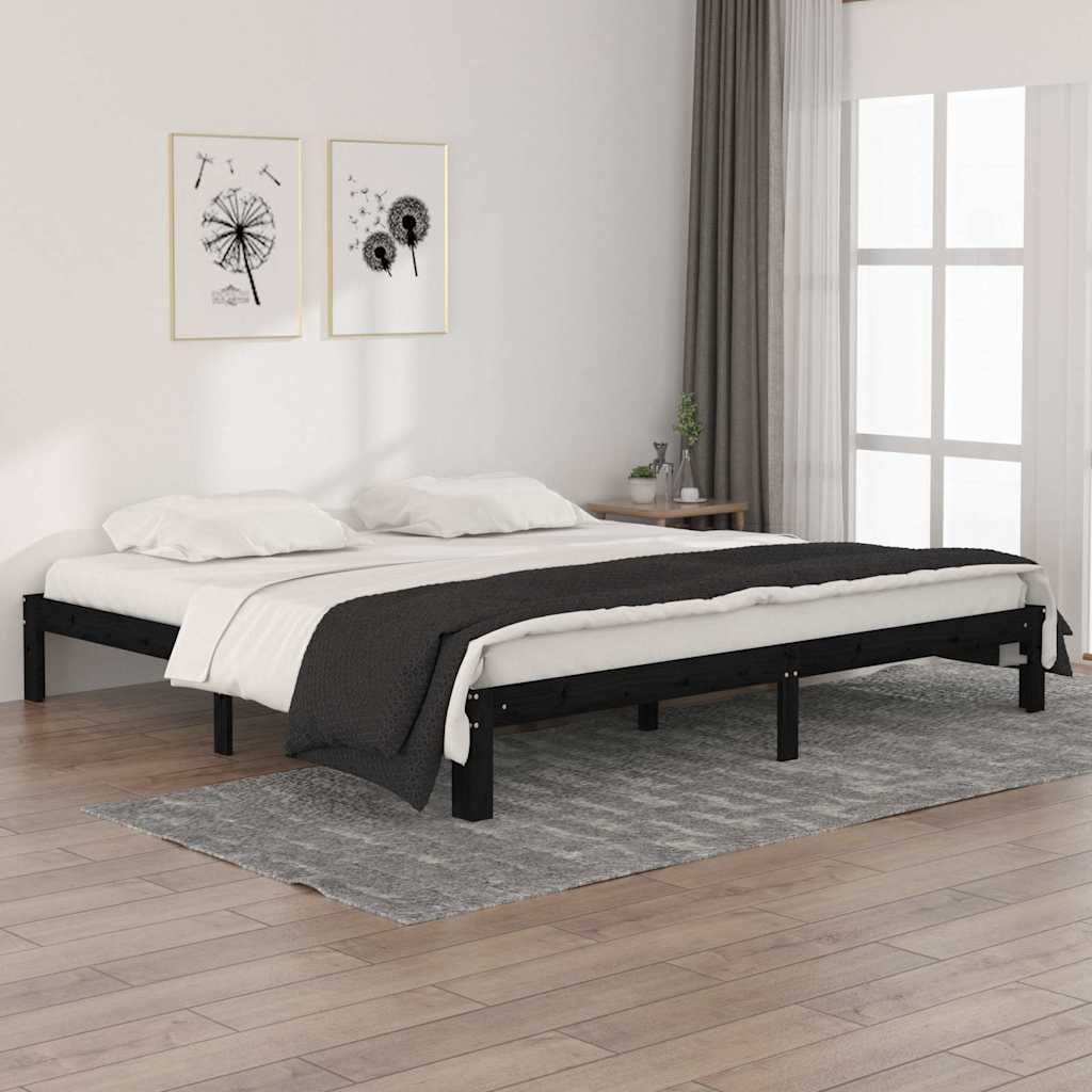 Vetonek Estructura de cama sin colchón madera de pino negro 200x200 cm