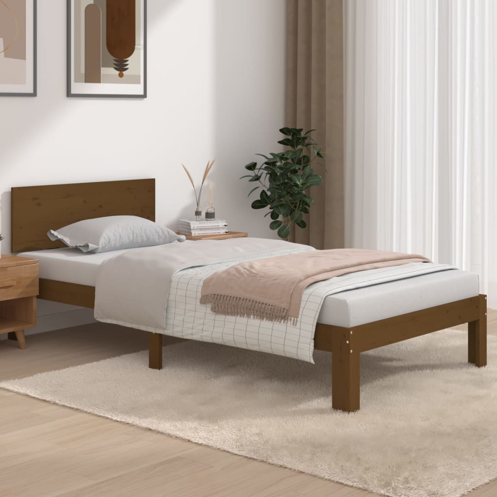 Vetonek Estructura de cama madera maciza marrón miel 90x190 cm