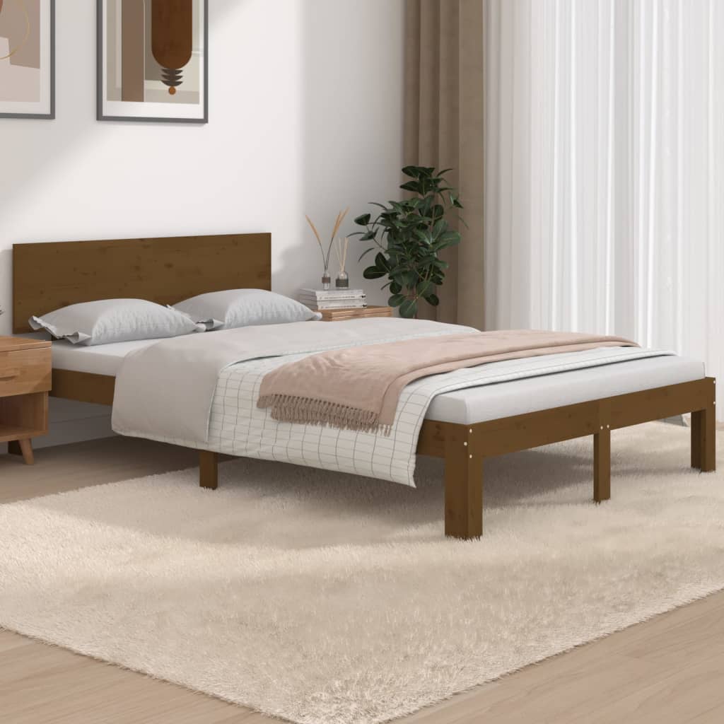 Vetonek Estructura cama doble pequeña sin colchón marrón miel 120x190cm