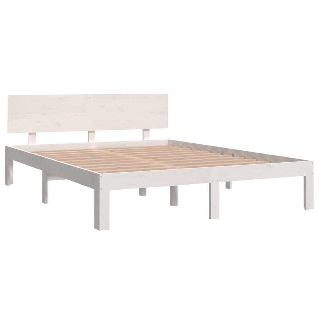 Estrutura de cama de casal sem colchão de pinheiro branco 140x190 cm