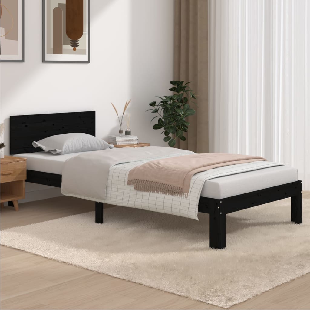 Vetonek Estructura de cama sin colchón madera de pino negro 90x200 cm