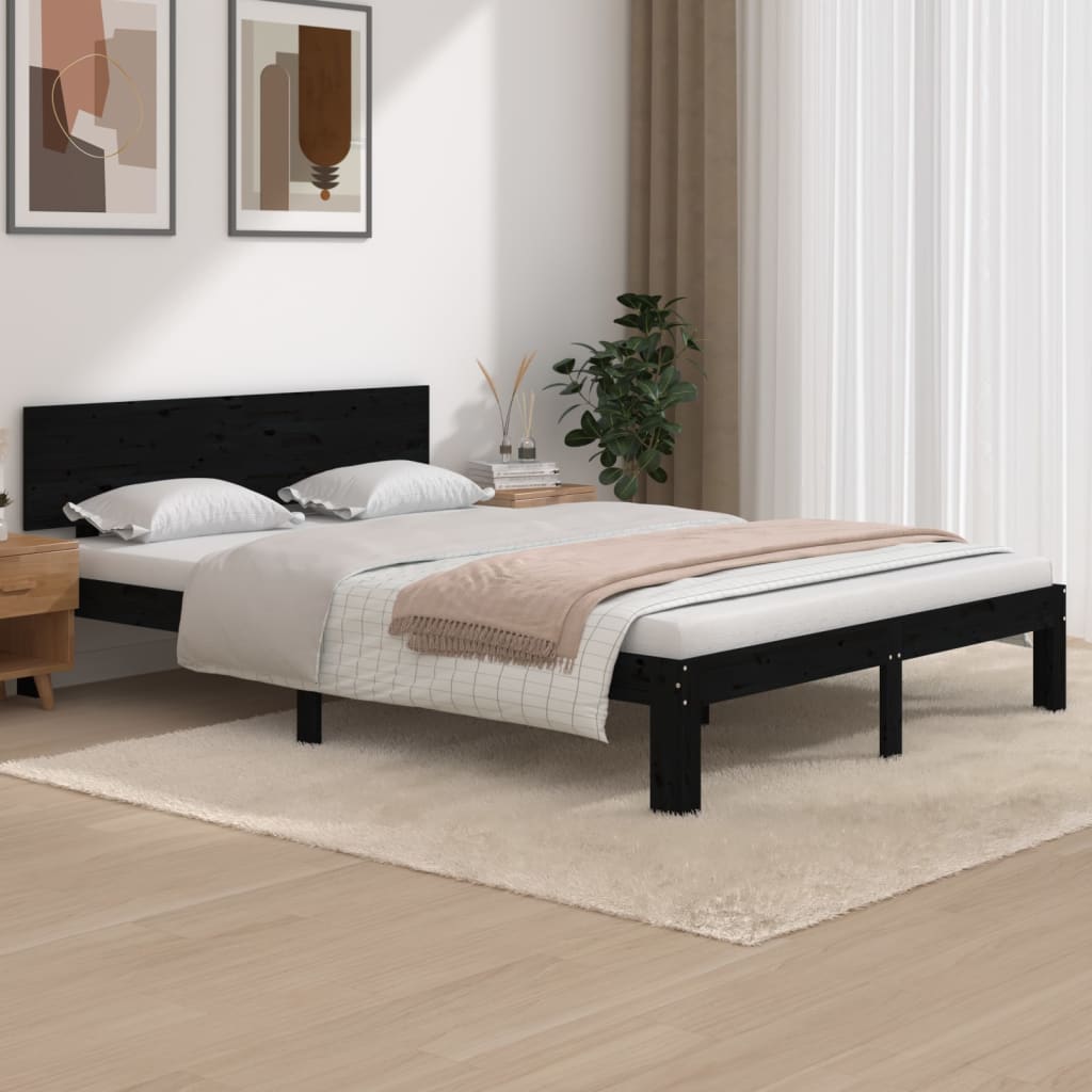 Vetonek Estructura de cama sin colchón madera pino negro 140x200 cm