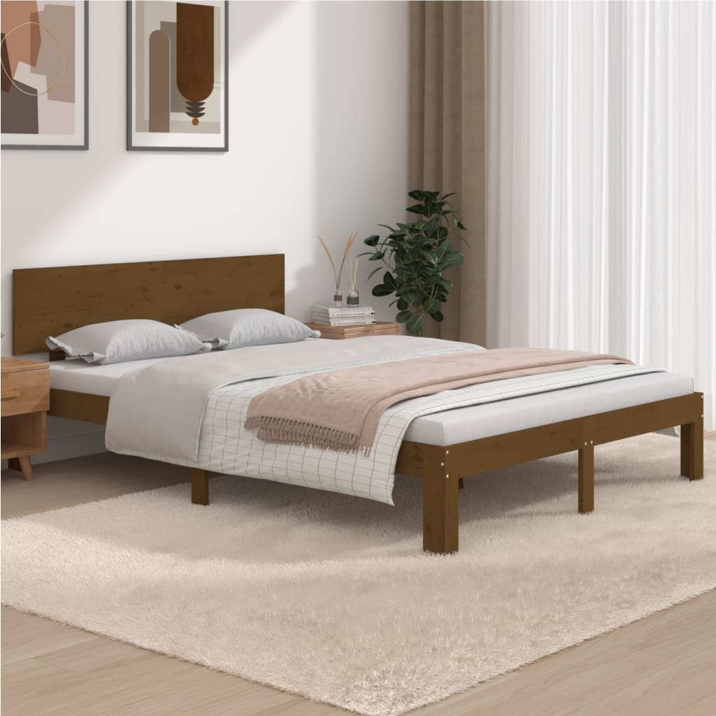 Vetonek Estructura de cama madera maciza King marrón miel 150x200 cm