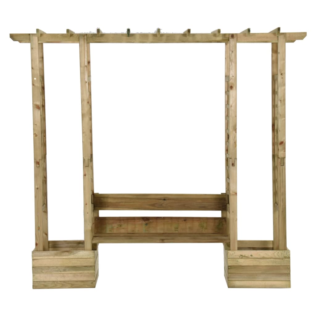 Pergola de jardin avec banc et jardiniers en bois imprégné de bois