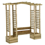 Pergola de jardin Vetonek avec banc et jardinières en bois de pin imprégné
