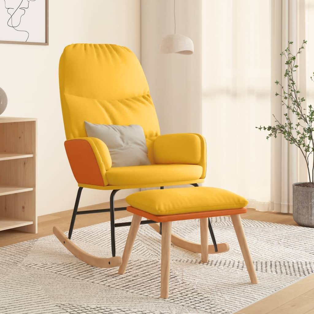 Vetonek Silla mecedora con reposapiés tela amarillo mostaza