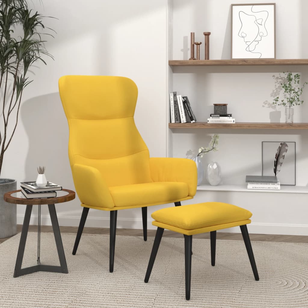 Vetonek Sillón de relax con reposapiés de tela color amarillo mostaza