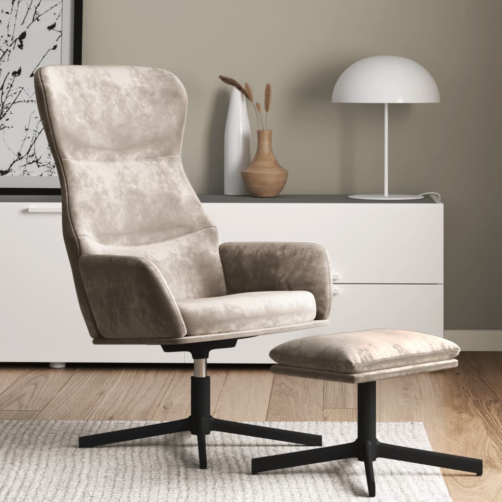 Vetonek Sillón de relax con reposapiés terciopelo gris claro