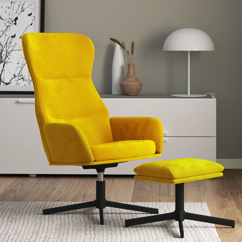 Vetonek Sillón de relax con reposapiés terciopelo amarillo mostaza