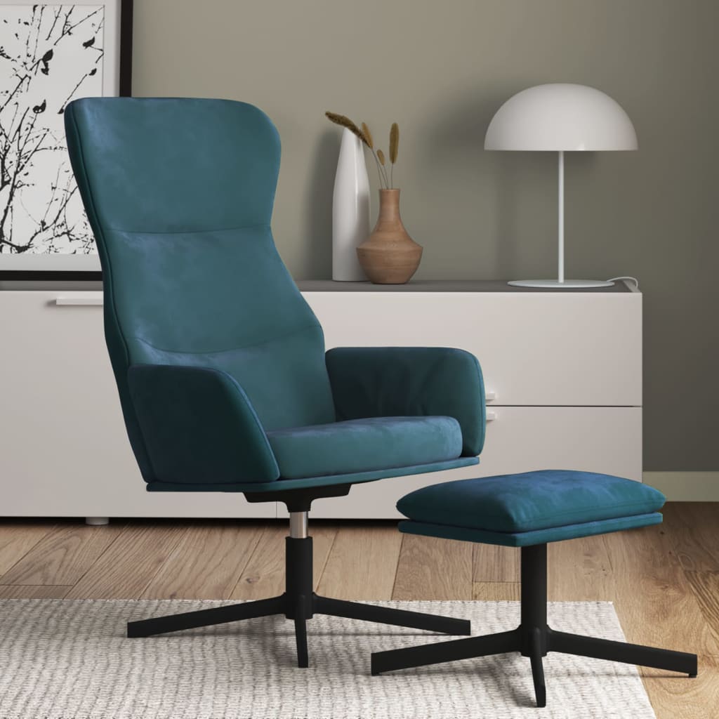 Vetonek Sillón de relax con reposapiés terciopelo azul