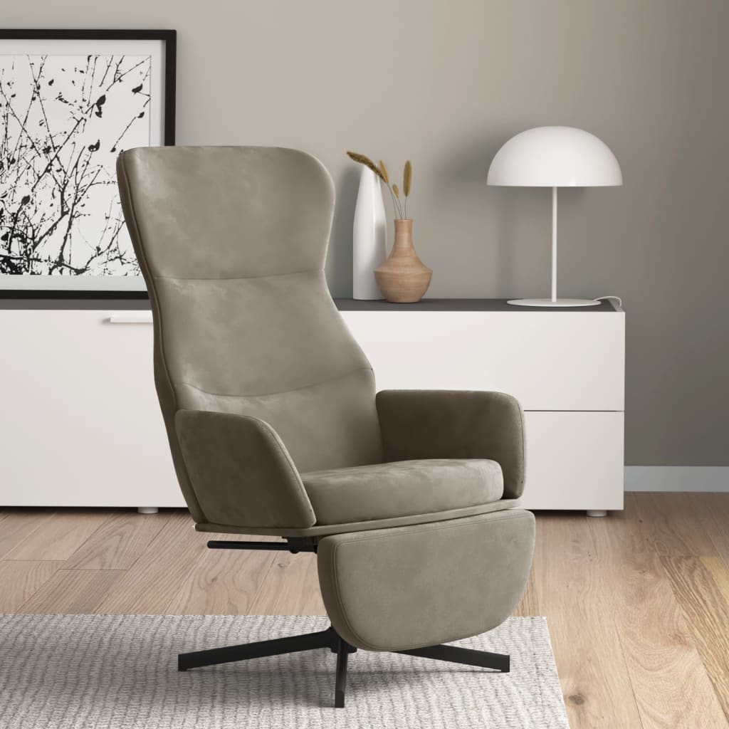 Vetonek Sillón de relax con reposapiés de terciopelo gris claro