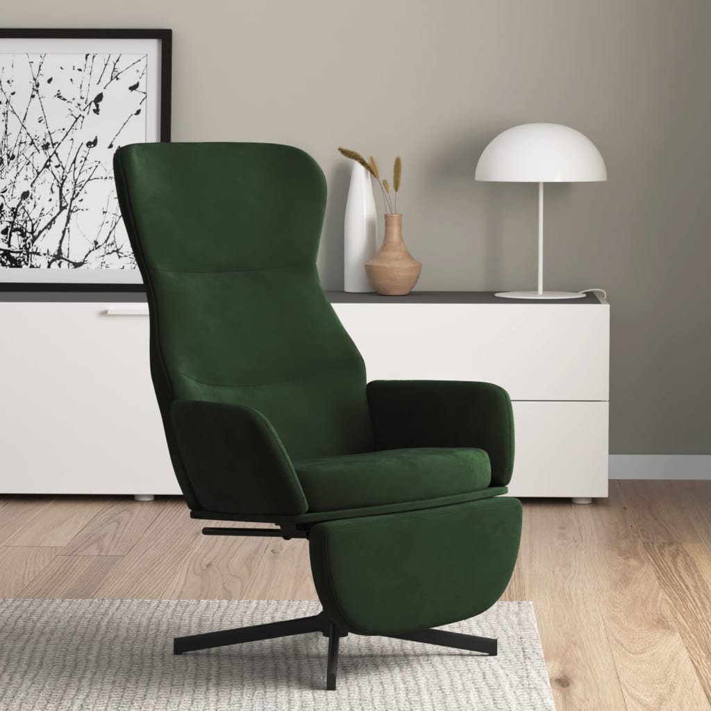 Vetonek Sillón de relax con reposapiés terciopelo verde oscuro