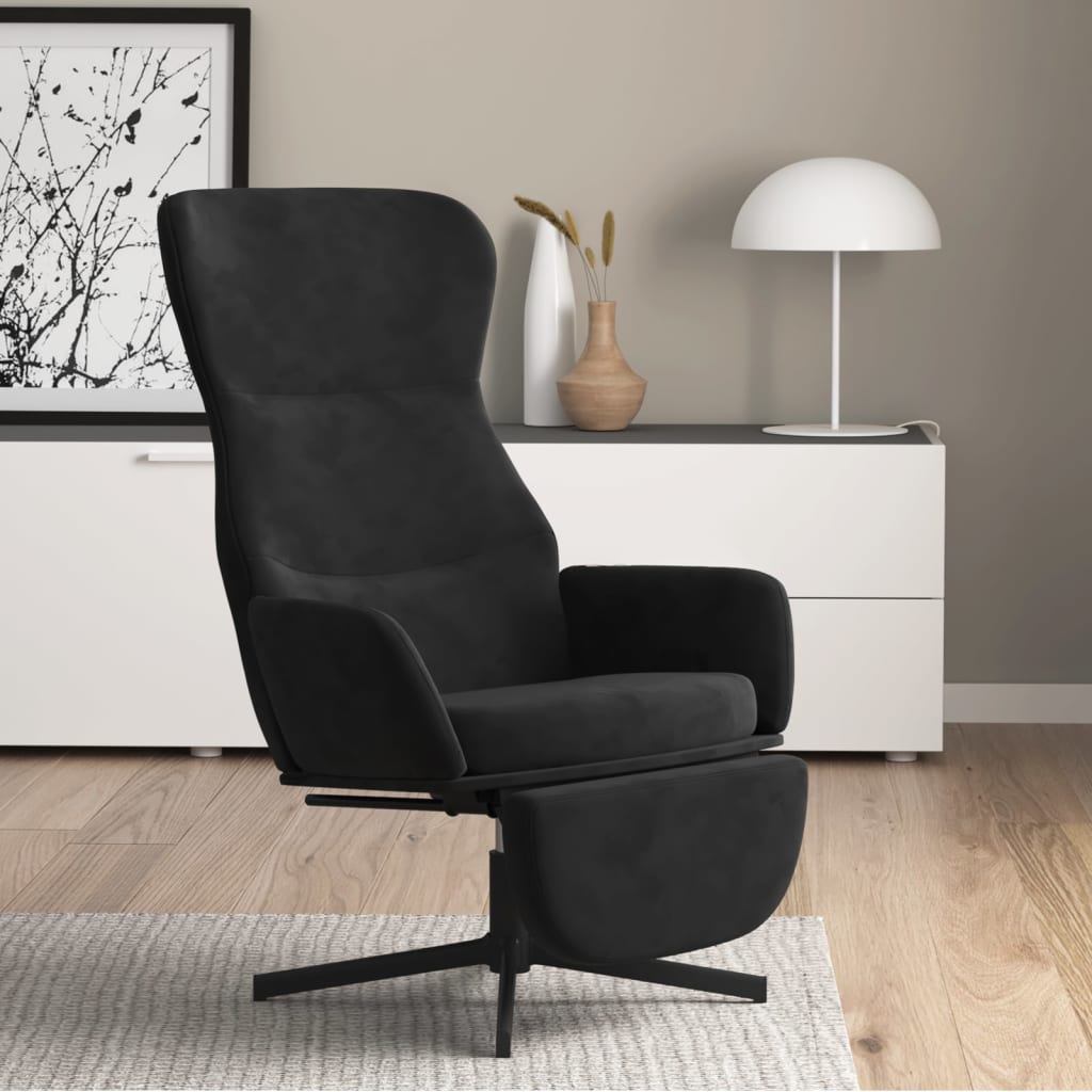 Vetonek Sillón de relax con reposapiés terciopelo negro