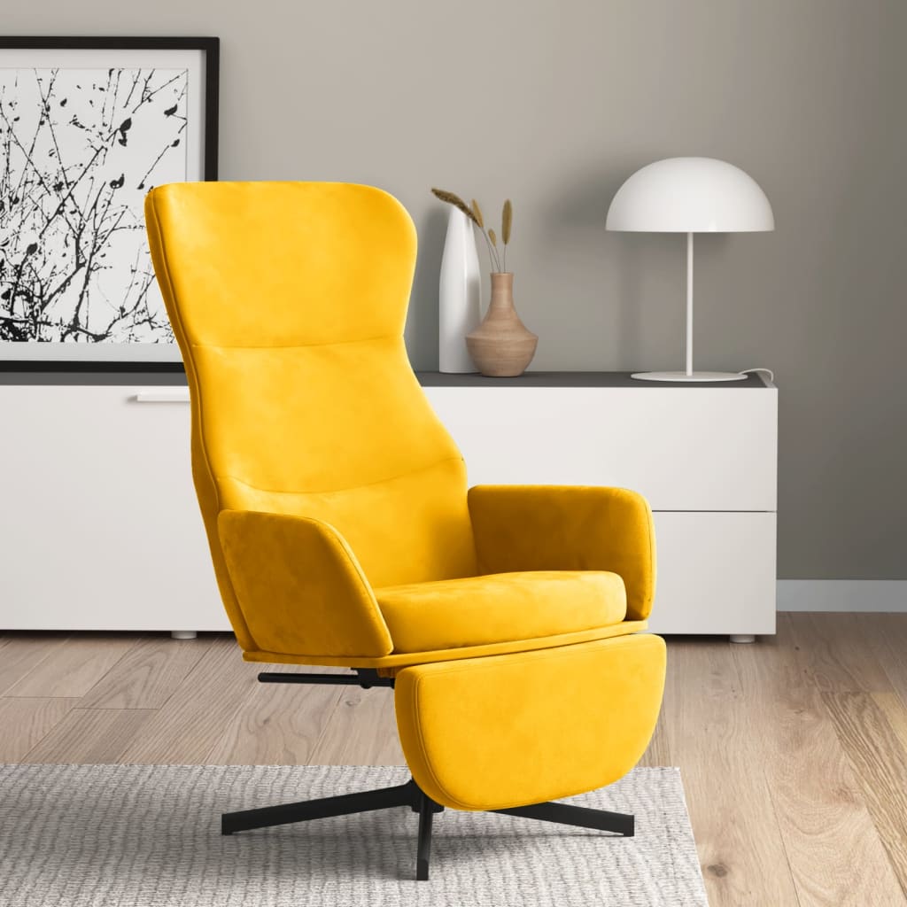 Vetonek Sillón de relax con reposapiés terciopelo amarillo mostaza