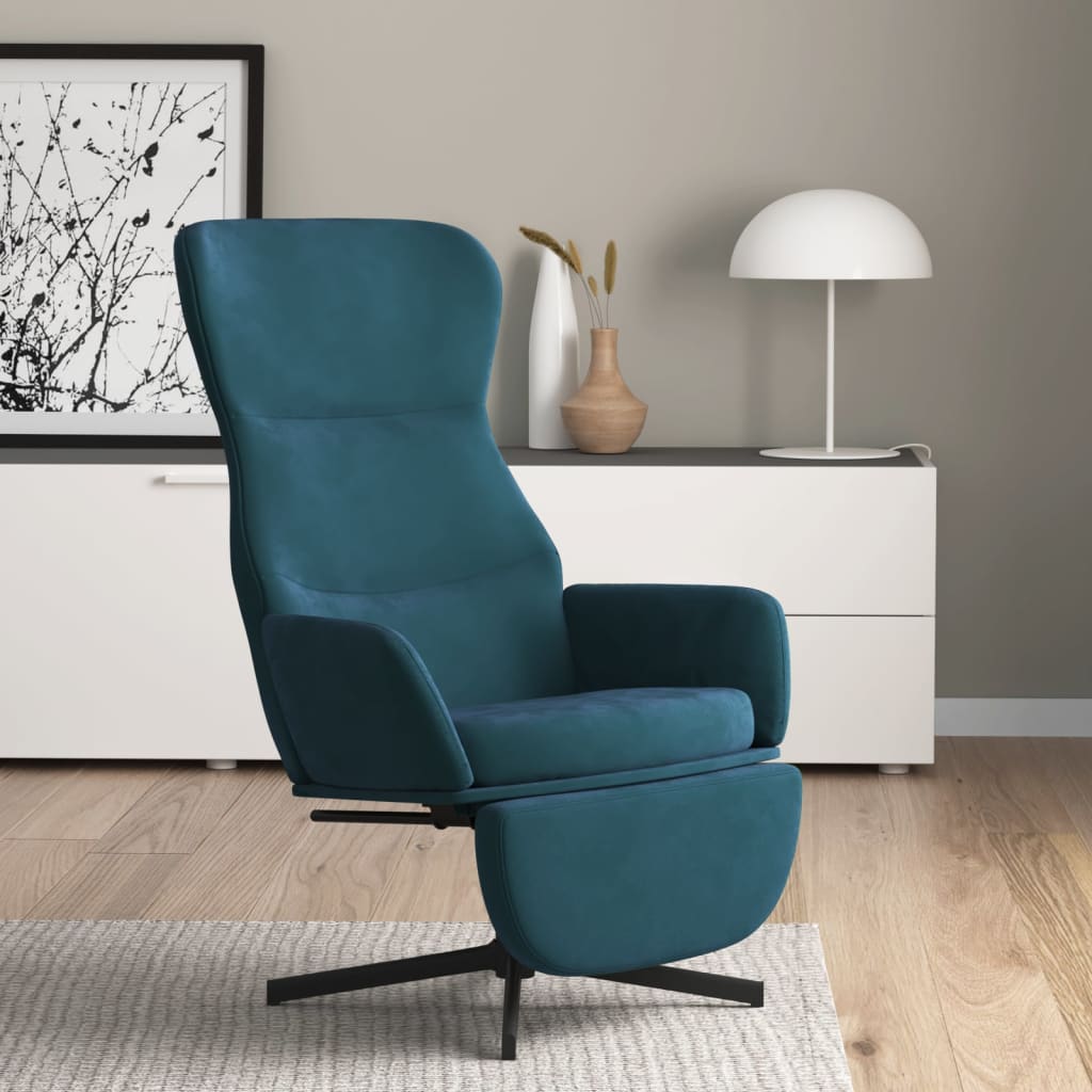 Vetonek Sillón de relax con reposapiés terciopelo azul