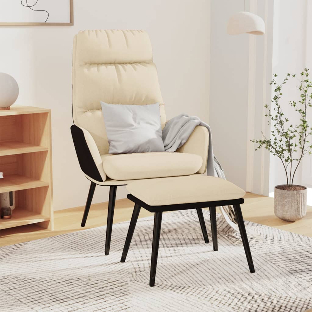 Vetonek Sillón de relax con taburete tela y cuero sintético crema