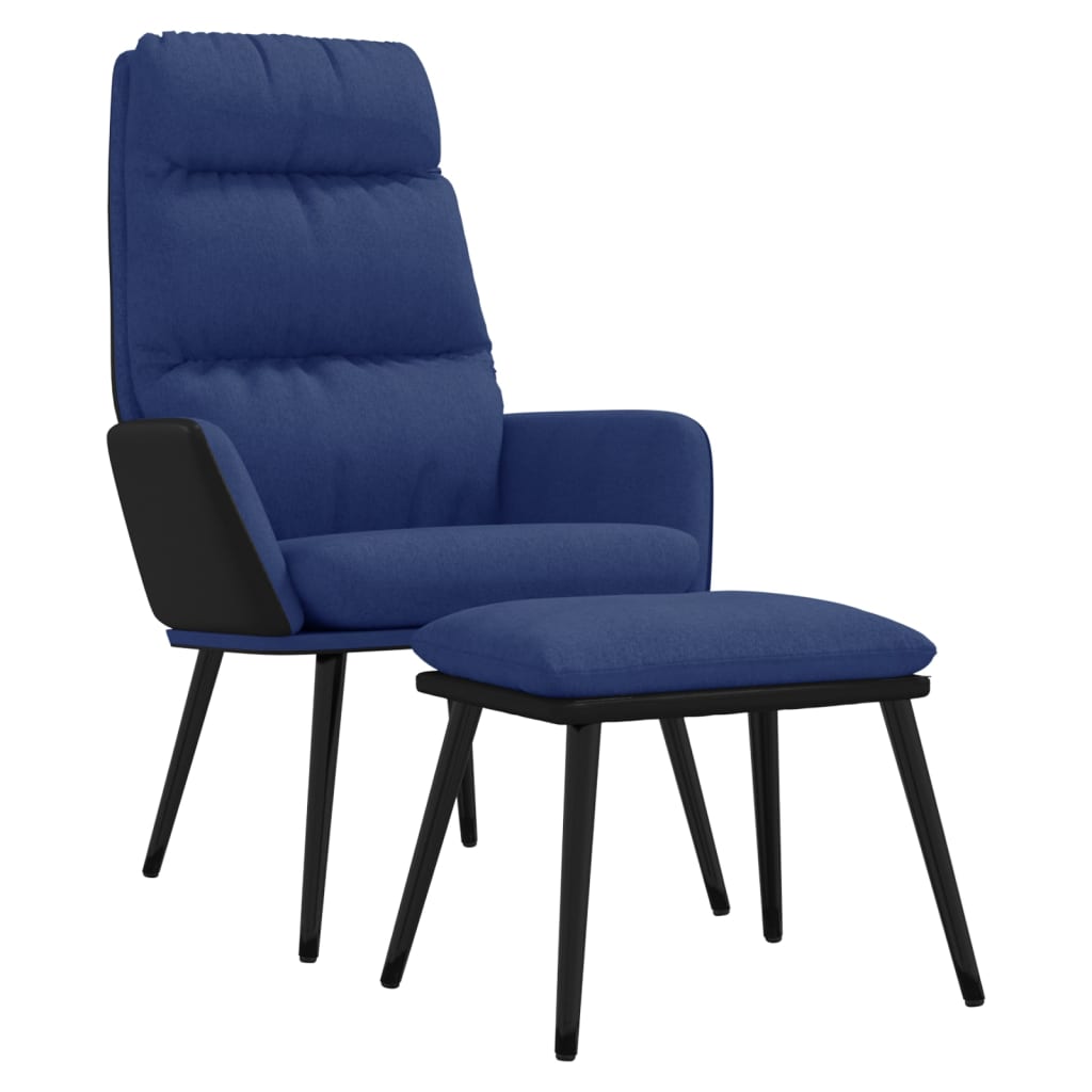 Sillón de relax con taburete de tela y cuero sintético azul V2610 Vetonek