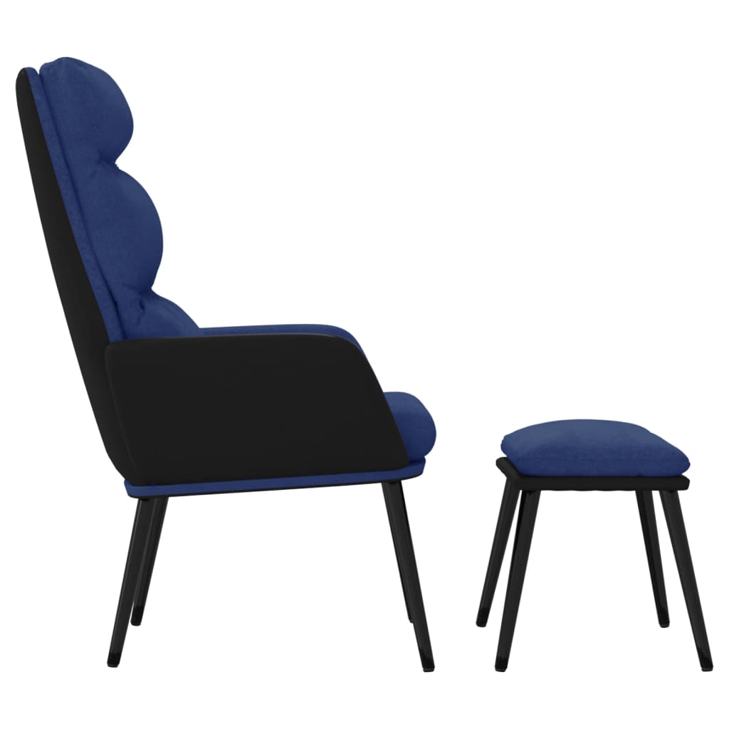 Sillón de relax con taburete de tela y cuero sintético azul V2610 Vetonek