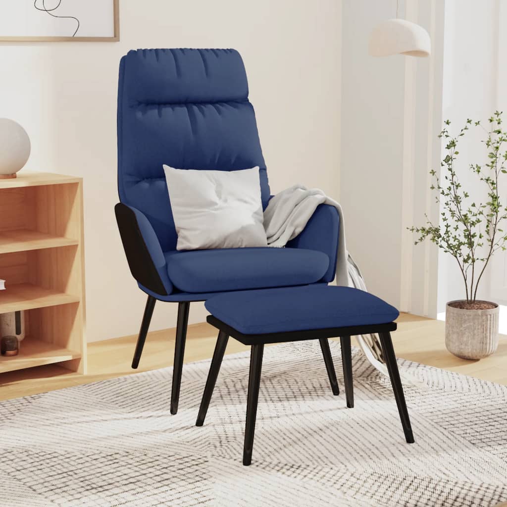 Vetonek Sillón de relax con taburete de tela y cuero sintético azul