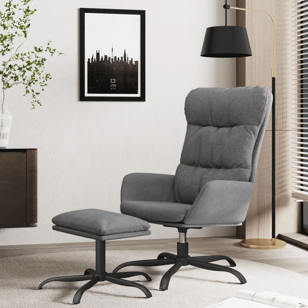 Vetonek Sillón de relax con taburete tela gris claro