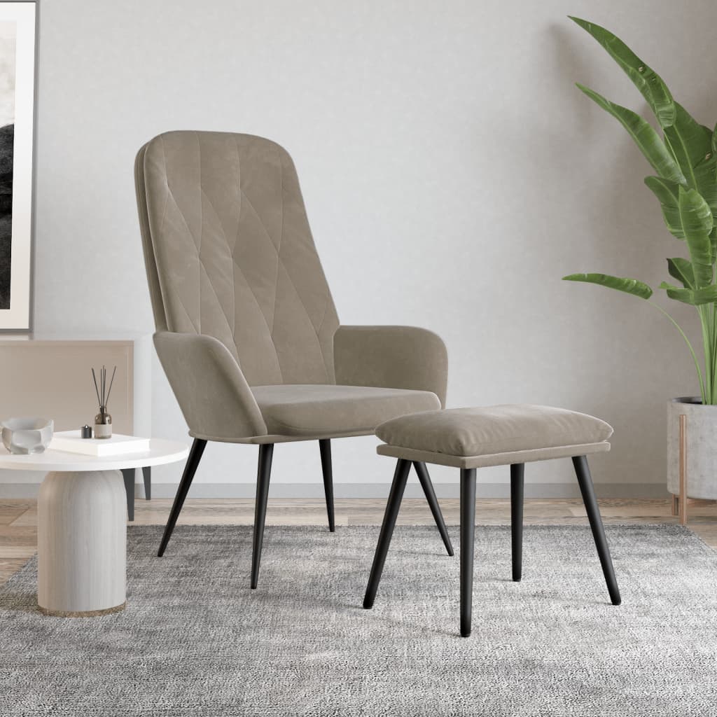 Vetonek Sillón de relax con taburete terciopelo gris claro