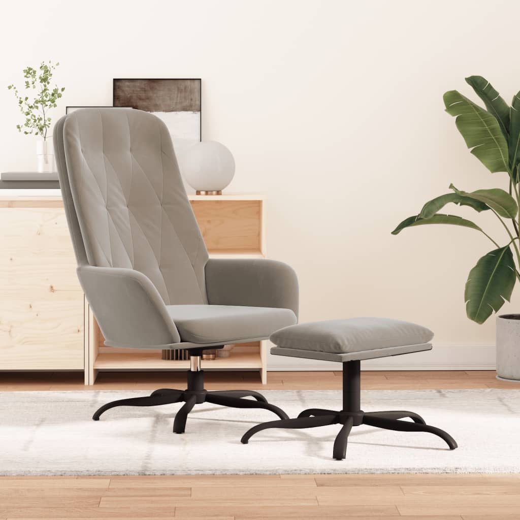 Vetonek Sillón de relax con taburete terciopelo gris claro