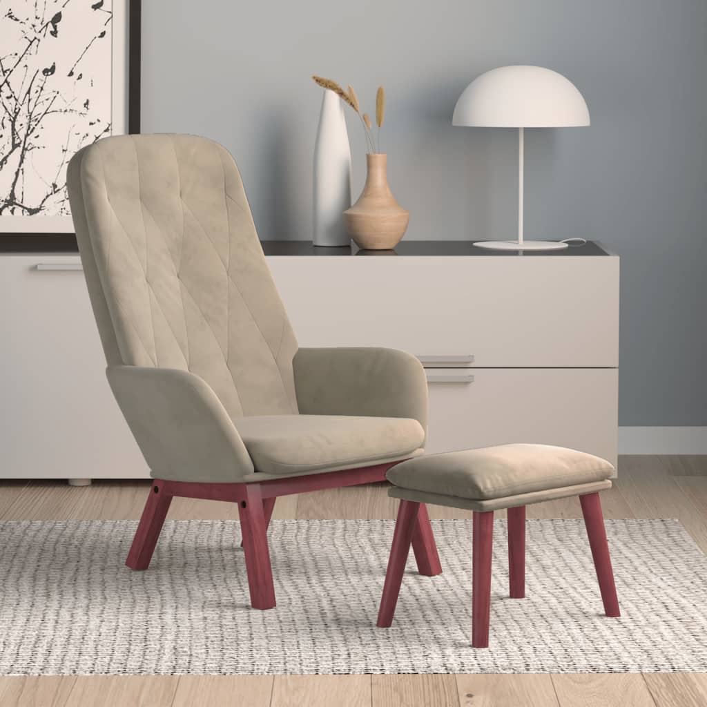 Vetonek Sillón de relax con taburete terciopelo gris claro