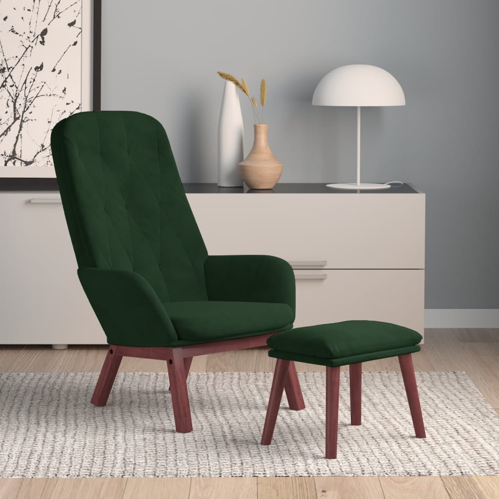 Vetonek Sillón de relax con taburete terciopelo verde oscuro