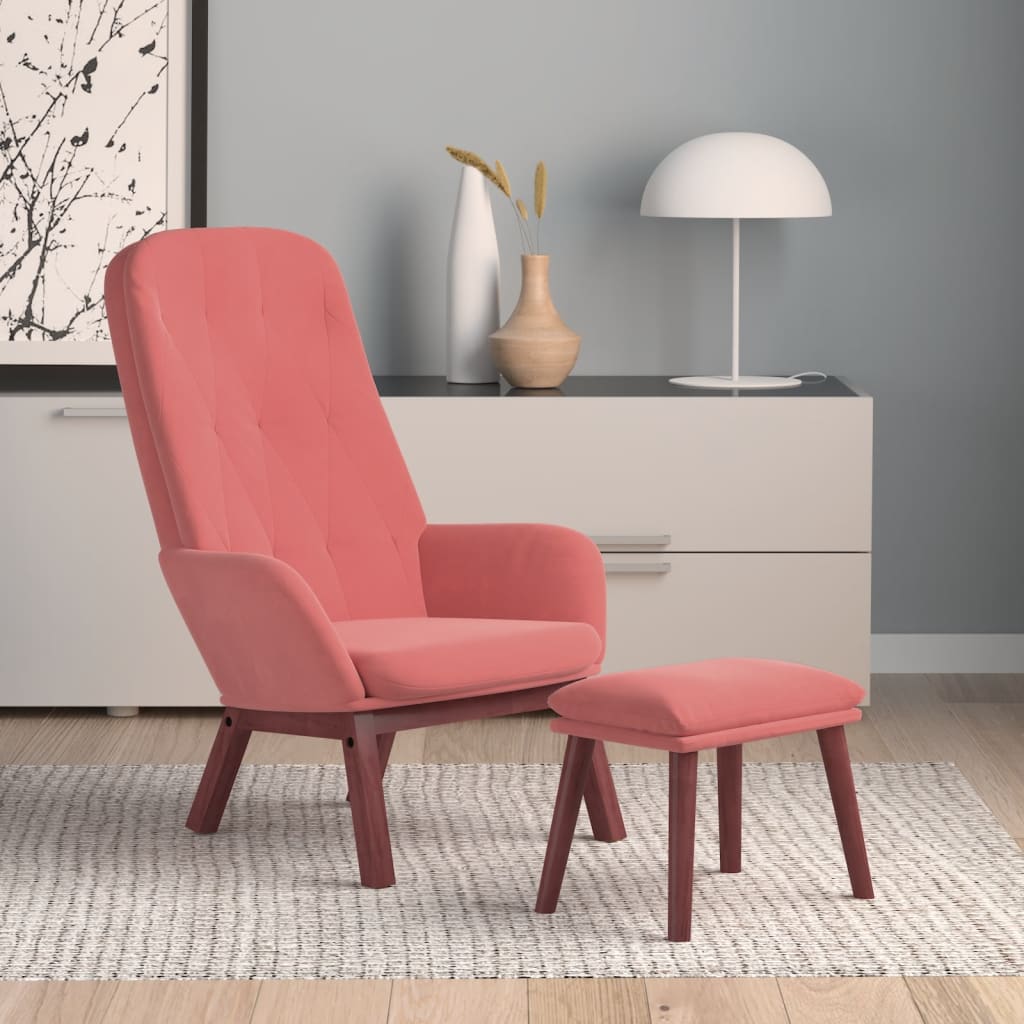 Vetonek Sillón de relax con taburete terciopelo rosa